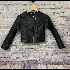 H&M Girls Black Faux Leather Moto Jacket